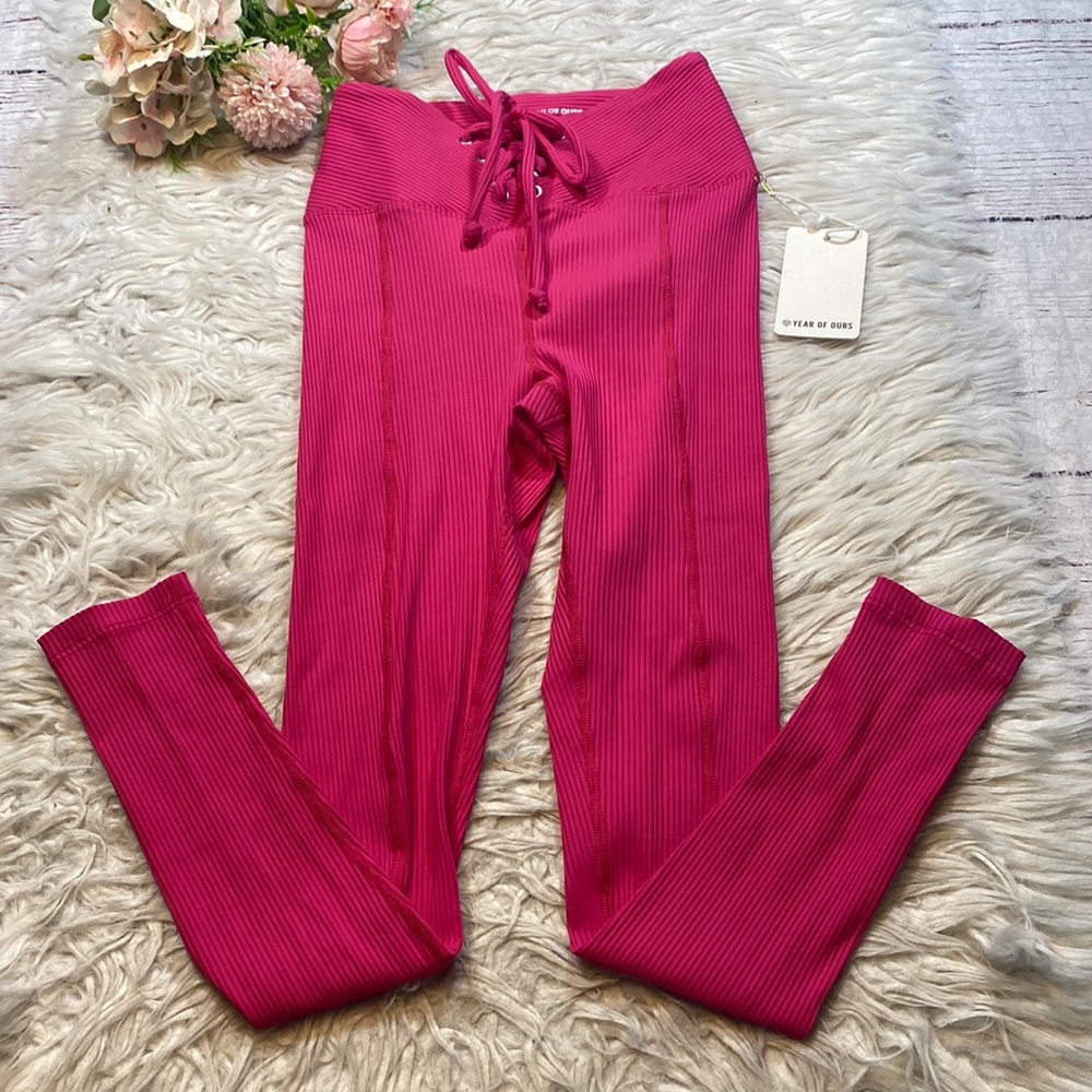 NWT Year of Ours Magenta Ribbed Football Leggings sz S